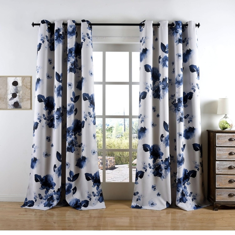Elegant Blue Floral Curtains